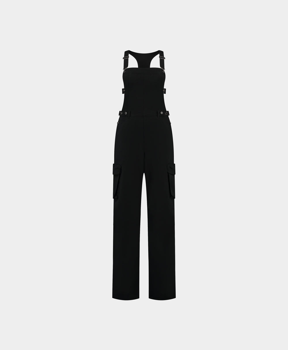 DP - Black Cotton Dungaree - Packshot - front 