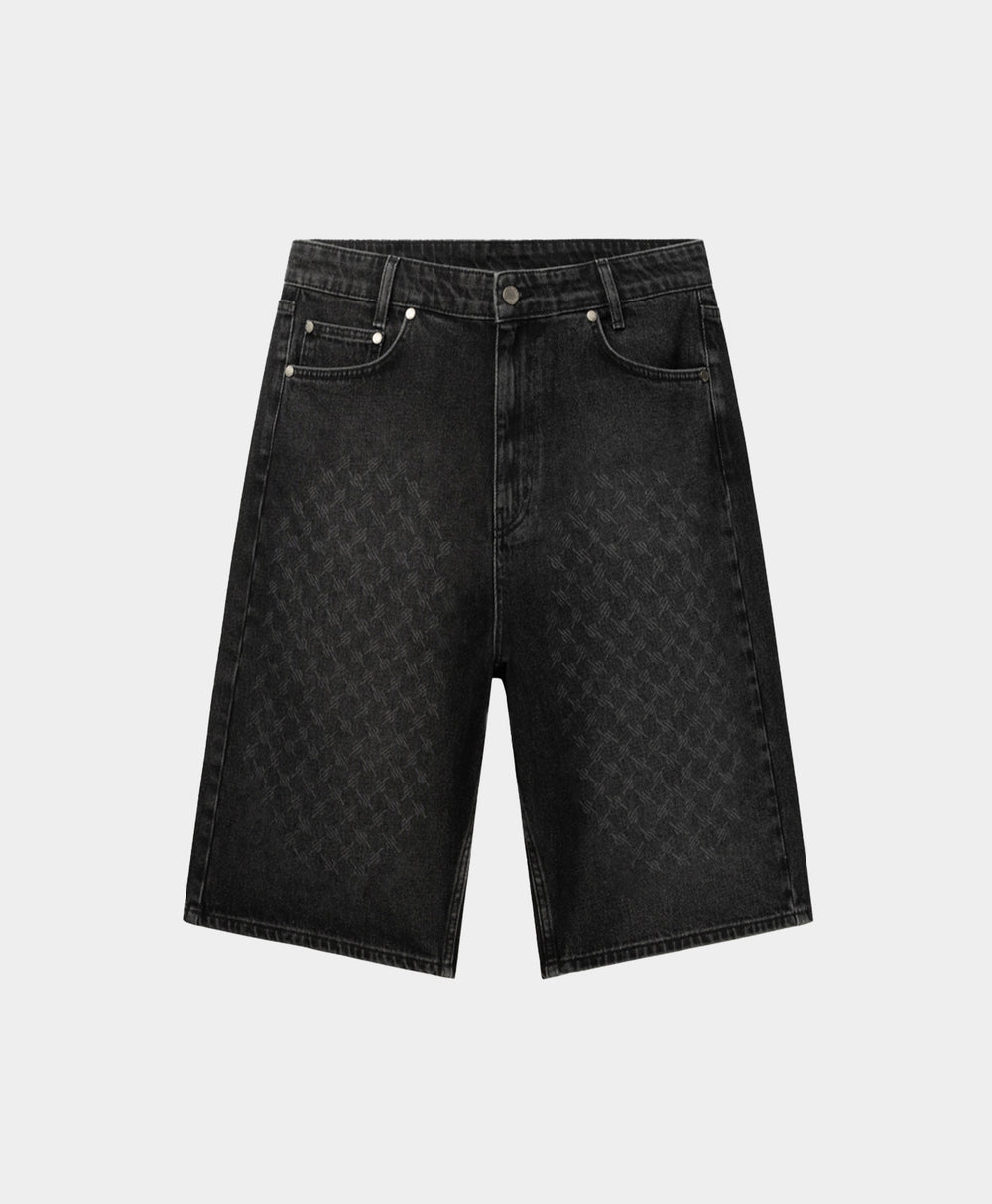 DP - Black Laser Monogram Denim Shorts - Packshot - front 