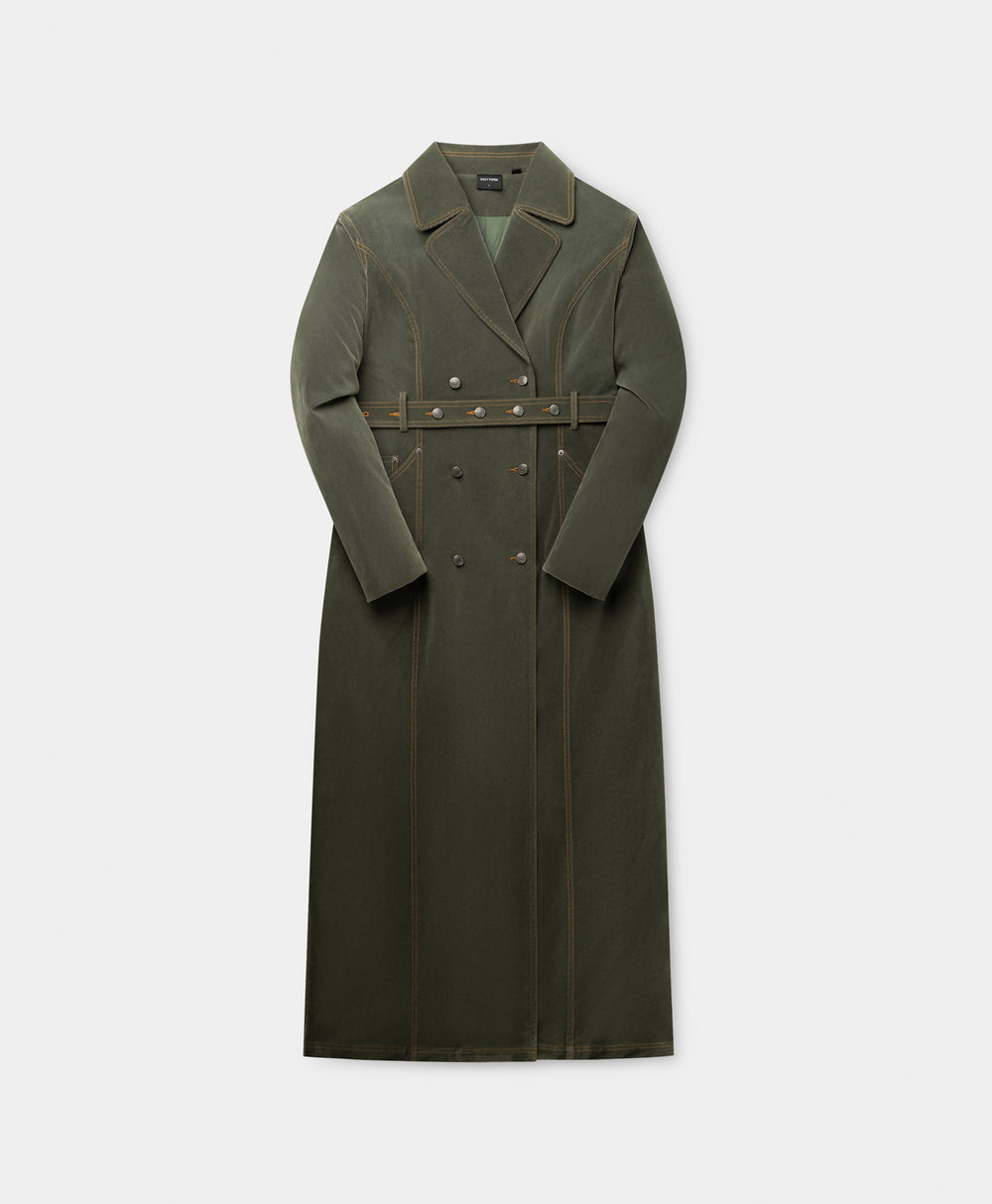 DP - Green Miya Velvet Trenchcoat - Packshot - front 