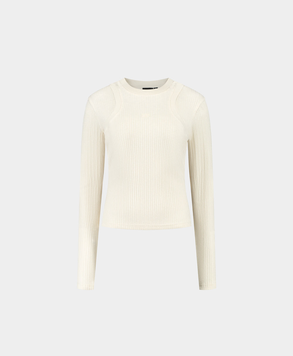 DP - Beige Rib Overlayer Top - Packshot - front 